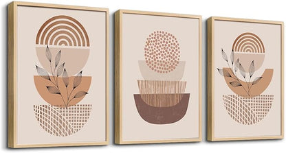 Boho Canvas Wall Art - Living Room, Bedroom, Kitchen & Office - Minimalist Natural Wood Framed Wall Paintings