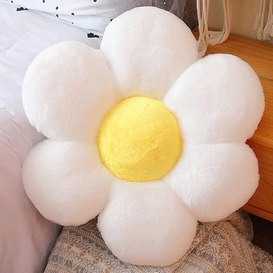 lannery Flower Plush Throw Pillows, Flower Floor Pillow Seating Cushion Toy for Reading, Room, Watching TV (25.6", White-2)