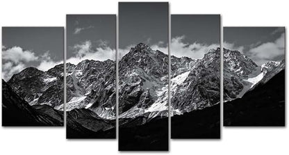 Canvas Wall Art Mountain Black and White Snow Mountain Landscape Picture 5 Pieces Prints On Canvas Modern Giclee Framed Artwork The Pictures for Home Living Room Decor