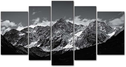 Canvas Wall Art Mountain Black and White Snow Mountain Landscape Picture 5 Pieces Prints On Canvas Modern Giclee Framed Artwork The Pictures for Home Living Room Decor