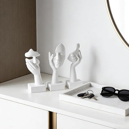 3 Pcs Thinker Small Statue Set - White Art Abstract Home Accent Figurines for Decor Woman Apartment Bookshelf Floating Shelf Coffee Table Office Desk Bathroom Counter Decor (3 Pcs White, 6")