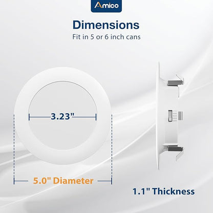 Amico Recessed Lighting 4 Inch, 24 Pack 5CCT Flat LED Can Lights, 2700K/3000K/4000K/5000K/6000K Selectable, 7W Eqv 60W, 700LM Brightness, Retrofit Installation - ETL & FCC