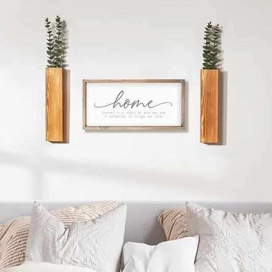 2-Pack Wood Wall Planters with 4 Removable Faux Eucalyptus Stems - Modern Farmhouse Wall Decor for Living Room, Bedroom, Bathroom - Wooden Wall Vases and Fake Eucalyptus for Home Office Decor