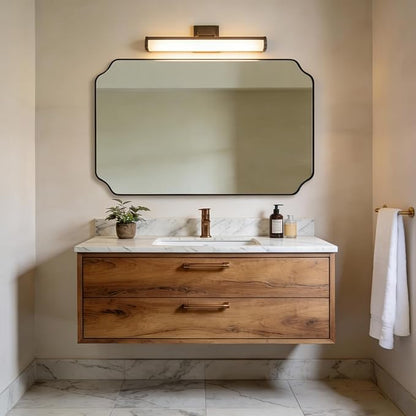 ANDY STAR 30"x48" Brushed Bronze Rectangle Mirror, Large Scalloped Bathroom Mirror in Premium Stainless Steel Frame, Timeless Shape with Unique Flair, Ideal for Home Remodel (Vertical/Horizontal)