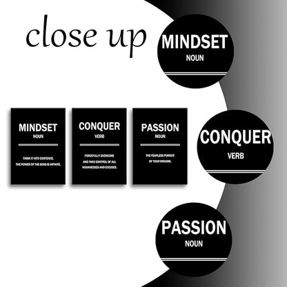 Motivational Wall Art 3 Pieces Success Signs Inspirational Quotes Picture Painting Mindset Conquer Passion Posters Print for Home Living Room Office Artwork Stretched and Framed [60''W x 28''H]