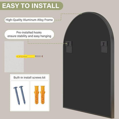 XRAMFY 30x38 Inch Arched Bathroom Mirror - Black Metal Frame Wall Mounted Vanity Mirror for Bathroom, Bedroom, Living Room, Hanging or Leaning Decorative Mirror