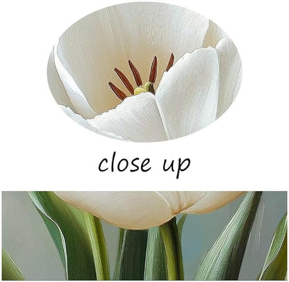 White and Green Tulips Flowers Canvas Wall Art Modern Floral Paintings Botanical Pictures Wall Decor Poster Print Artwork for Bathroom Living Room Bedroom Home Decoration Framed