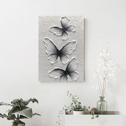 Boiee Art,24x36Inch Handmade Oil Painting Butterfly Wall Art Hand Painted Black and White Canvas Paintings Modern Abstract Home Wall Decorative Art