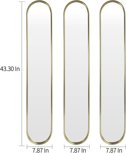 OUSHUAI Gold Tall Mirror,Narrow Capsule Long Mirrors with Metal Frame for Entryway,Hallway,Living Room 44"X8" (3pcs)