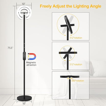 EPABINA Floor Lamp for Living Room, 75.5 Inch Tall Standing Lamp for Bedroom with 2 312° Rotatable Ring Lights, 36W Bright Stepless Dimmable LED Floor Light with Remote Control for Office Dining Room