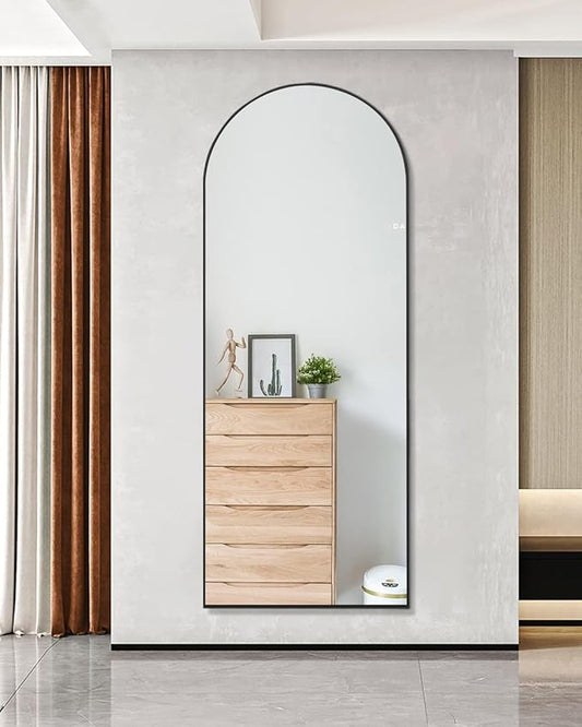64''x21'' Arched Full Length Mirror with Stand, Full Body Mirror, Mirrors Full Length Floor Freestanding, Wall Mounted Mirrors for Bedroom Living Room Cloakroom (Black)