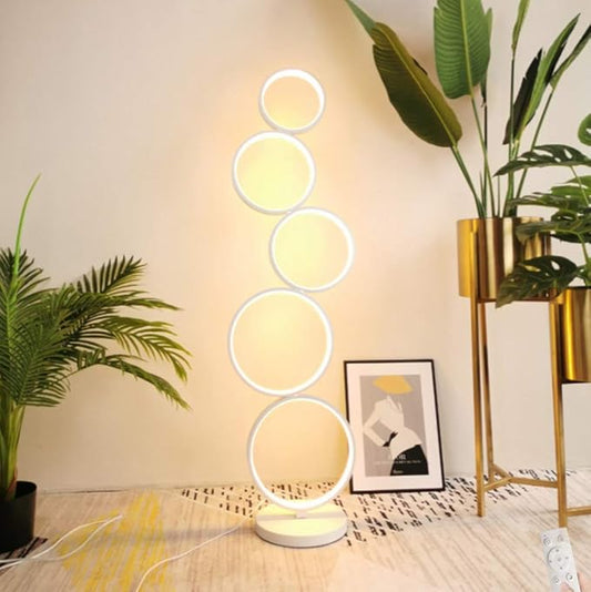 LAKIQ Modern Living Room LED Floor Lamps Plug-in Acrylic Stacked Rings Standing Lamps for Bedroom(White, Neutral Light)
