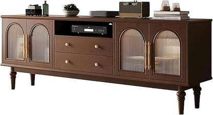 TV Stand TV-Console Table, Solid Wood TV Stands, 59×15.7×22.8in, Tempered Glass Door, Modern Entertainment Center, Tv Cabinet with Drawers, TV Table, for Living Room, Bedroom(Black B)
