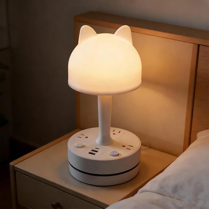Cute Rabbit Table Lamp for Home Office and Nightstand, 3 Way Dimmable Desk Light with USB Charging Port