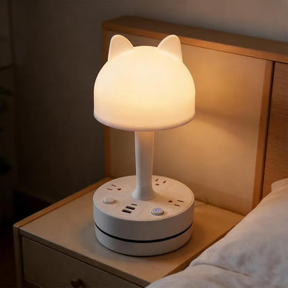 Cute Rabbit Table Lamp for Home Office and Nightstand, 3 Way Dimmable Desk Light with USB Charging Port