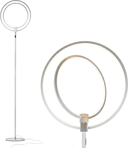Brightech Eclipse Dimmable LED Floor Lamp, Modern Torchiere Floor Lamp for Living Rooms & Offices – Super Bright Tall Lamp with Dimmable Options for Reading, Standing Lamp Living Room Décor - Silver