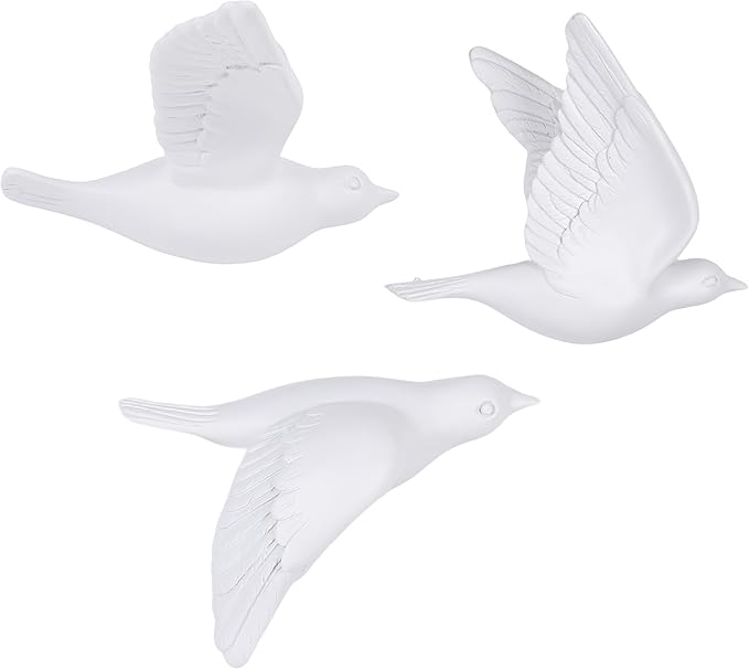 suruim Bird Wall Sculptures Set of 3-3D Wall Art Decor for Living Room, Home Decor Modern GoldEN Wall Decor & Bird Gallery Wall Art (White)