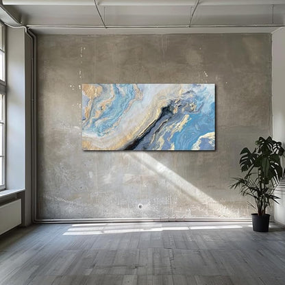 Abstract Canvas Wall Art Decor for Living Room Blue Gold Marbling Pictures Painting for Bedroom Modern Abstract Canvas Art Ptints for Bathroom Office Home Decorations