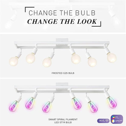 Globe Electric 64000095 36" 6-Light Track Lighting, Matte White, Pivot Sockets, Ceiling Lamp for Bedroom, Kitchen, Hallway, Bathroom, Den, Dining Room, Home Décor