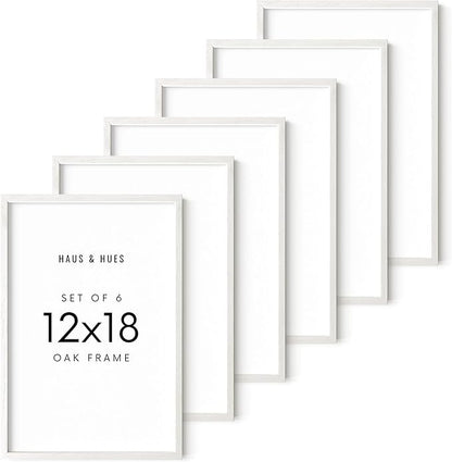HAUS AND HUES White Oak Wood 12x18 Picture Frames - Set of 6, Elegant Frames for Posters and Wall Display