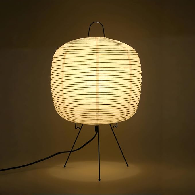 Japanese Noguchi Inspired Table Lamp Zen Rice Paper Lantern with Warm Light for Bedroom Living Room or Office Modern Japandi Decor(Pebble)