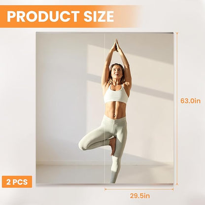 Peegel Home Gym Mirror - 65''x30''(2PCS) Large Frameless Tempered Glass Workout Mirrors for Home Gym Wall,Yoga,Garage,Dance