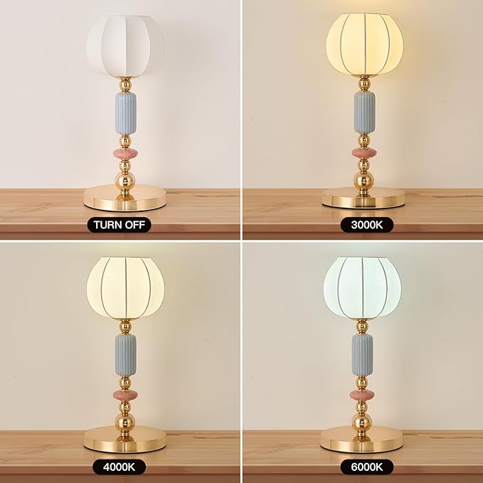 Modern Imitated Silk Table Lamp Plug in Metal Base Desk Light with Plug Cord Switch for Bedroom Bedside Living Room
