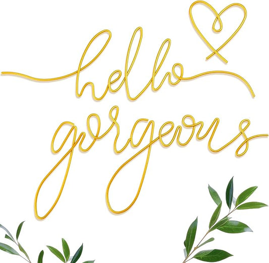 Hicarer Metal Hello Gorgeous Wall Art Minimalist Decor for Bedroom Bathroom Living Room Dressing Room Salon Office Home Decorations Easy to Install Wall Decor(Gold,Classic Style)