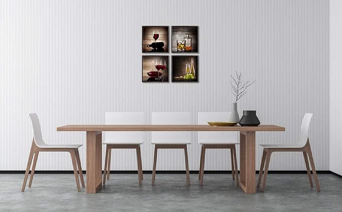 Wieco Art Framed Canvas Wall Art Red Wine Cups Modern 4 Pieces Abstract Canvas Prints Artwork Contemporary Vintage Pictures for kitchen Wall decorations Bar Interior Decor