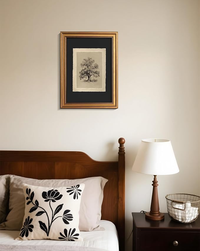 VIYYIEA Vintage Botanical Sketch Rustic Farmhouse Wall Art Decor for Living Room Bedroom Study, Aesthetic Classical Oak Tree Illustration Pictures,12x16inch,Gold Framed Canvas Prints Paintings