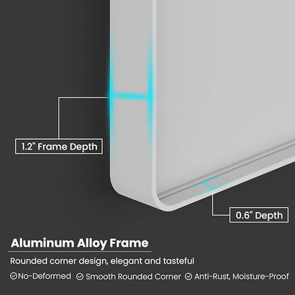 JISOSO White Bathroom Mirror 60x28 Inch, White Metal Framed Bathroom Mirror for Wall, Rounded Rectangle Matte Bathroom Vanity Mirror, Tempered Glass, Anti-Rust, Horizontal/Vertical
