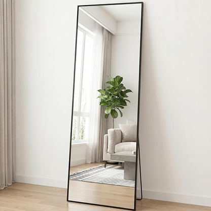 Sweetcrispy 58"x19" Full Length Mirror, Full Body Mirror with Aluminum Alloy Thin Frame, Leaning or Standing, Suitable for Bedroom, Livingroom, Cloakroom, Black