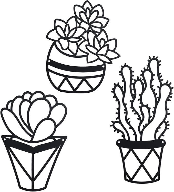 OYEFLY Cactus Metal Wall Art,Modern Metal Wall Decors Plant (3 Pcs)