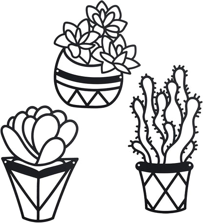 OYEFLY Cactus Metal Wall Art,Modern Metal Wall Decors Plant (3 Pcs)