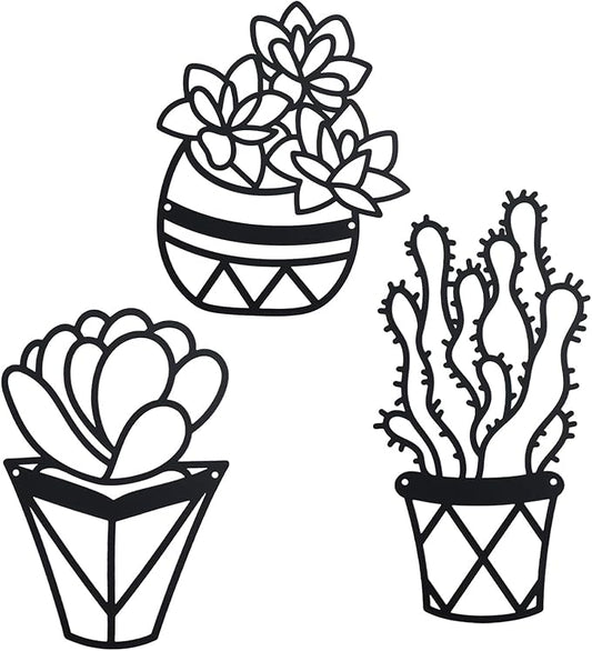 OYEFLY Cactus Metal Wall Art,Modern Metal Wall Decors Plant (3 Pcs)