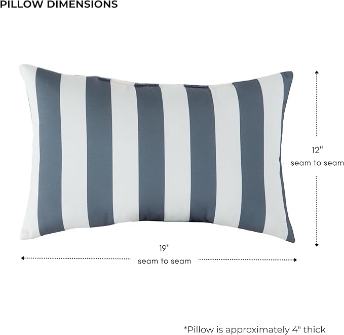 Set of 2 Outdoor Throw Pillows 19 x 12 Inch – Reversible Rectangle Patio Accent Pillows – Weather-Resistant Polyester Fabric – Eco-Friendly Recycled Polyfiber Fill – Canopy Stripe Gray