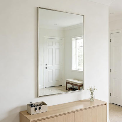 Bathroom Mirror for Wall, 30x40 Inch Metal Framed Mirror, Brushed Nickel Rectangle Mirror, Bathroom Vanity Mirror Farmhouse, Tempered Glass, Anti-Rust, Hangs Horizontally or Vertically