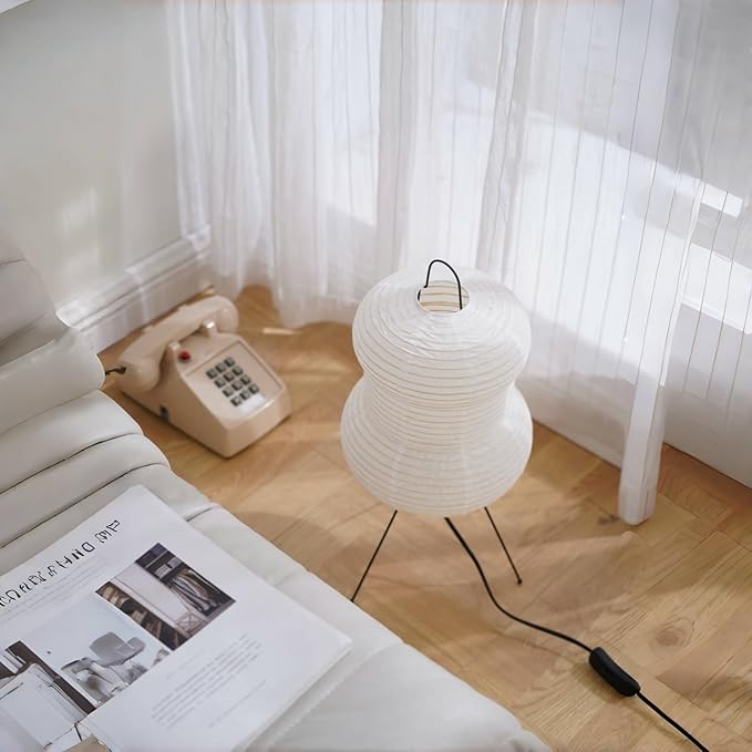 Japanese Noguchi-Inspired Table Lamp – Zen Rice Paper Lantern, Warm Light for Bedroom, Living Room, or Office, Modern Japandi Decor (Hourglass)