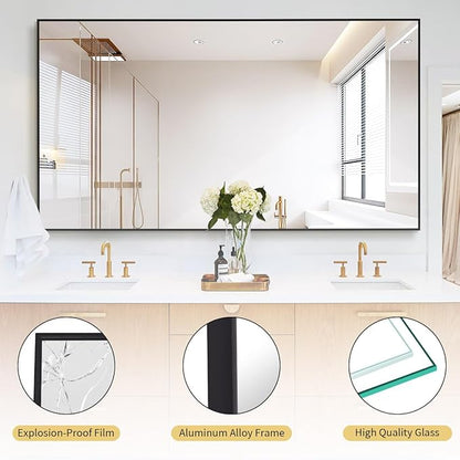 Koonmi 76"x34" Floor Mirror Full Length, Bedroom Floor Body Mirror with Stand, Large Black Mirror, Leaning, Standing or Hanging Horizontally/Vertically