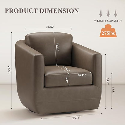 MALOL 360° Swivel Accent Chair- Comfy Living Room Armchair No-Sag Foam & Sturdy Metal Base with Pillow, Fully Assembled Swivel Accent Single Sofa for Bedroom, Office, Wolf Grey