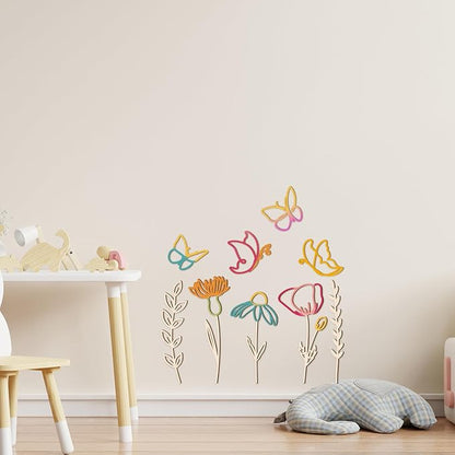 Novabright 9 Pcs Wooden Wildflower Wall Decor Boho Flower Cutout Nursery Decor Floral Sign Decal for Bedroom Living Room