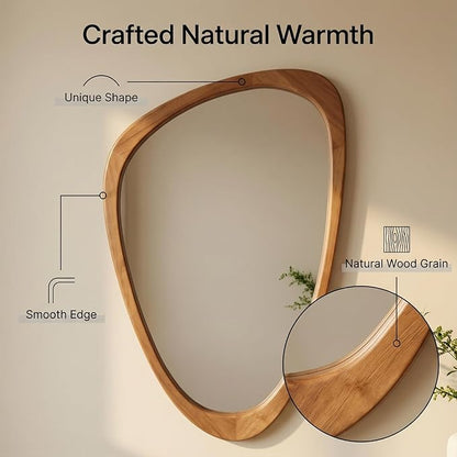 Irregular Wall Mirror Asymmetrical Bathroom Mirror, Wall Mounted Decorative Mirror with Wooden Frame for Living Room, Vanity, Bedroom, Entryway, Hallway (19" x 30")