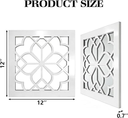 Set of 2 Boho Square Wall Mirrors - Matte White Metal Shatterproof Hanging for Wall Decor, Modern Farmhouse & Rustic Vintage Accent for Living Room, Dining Room, Bathroom & Entryway