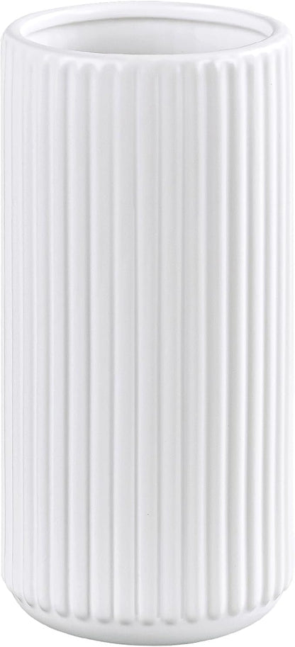 White Ceramic Flower Vase for Pampas Grass, 10 inch Large Decorative Centerpiece Ribbed Vase for Dining Table, Office Desktop, Shelf Bookshelf, Mantel, Entryway, Bathroom, Countertop, Farmhouse, Gift