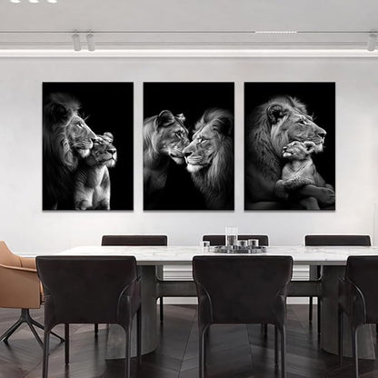 Black and White Lion Canvas Wall Art 3 Panels Posters Prints Art Modern Wild Animals Pictures Wall Decor Living Room Bedroom Office Decor, Framed 20 W x 28" H x 3pcs