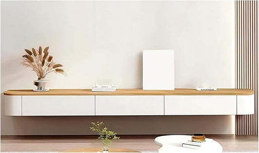 Modern Wall-Mounted Wooden TV Cabinet with Drawers & Doors, Media Console Table for Cable Management, Stylish Entertainment Center, White Finish (D, 180x24x20cm)