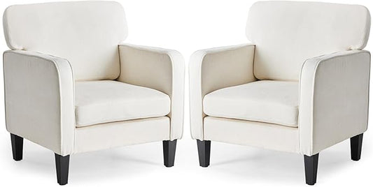 DUMOS Beige Modern Accent Chairs for Living Room, Corner Chairs for Adults, Reading Chair with Armrest and Backrest, Comfy Lounge Chairs for Bedroom Reception Waiting Room 2 Pack