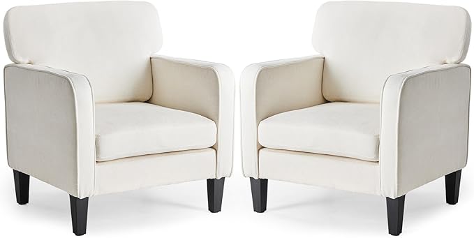 DUMOS Modern Accent Chairs for Living Room, Corner Chairs for Adults, Reading Chair with Armrest and Backrest, Comfy Lounge Chairs for Bedroom Reception Waiting Room, White 2 Pack