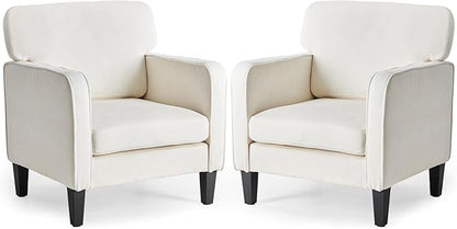 DUMOS Modern Accent Chairs for Living Room, Corner Chairs for Adults, Reading Chair with Armrest and Backrest, Comfy Lounge Chairs for Bedroom Reception Waiting Room, White 2 Pack