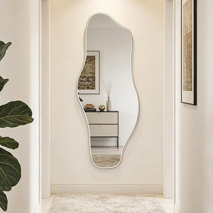 Irregular Wall Mirror, 60"x24" Large Asymmetrical Tempered Glass Mirror, Modern Silver Organic Frameless Mirrors for Living Room Bedroom Hallway Entryway, Horizontal or Vertical Hanging